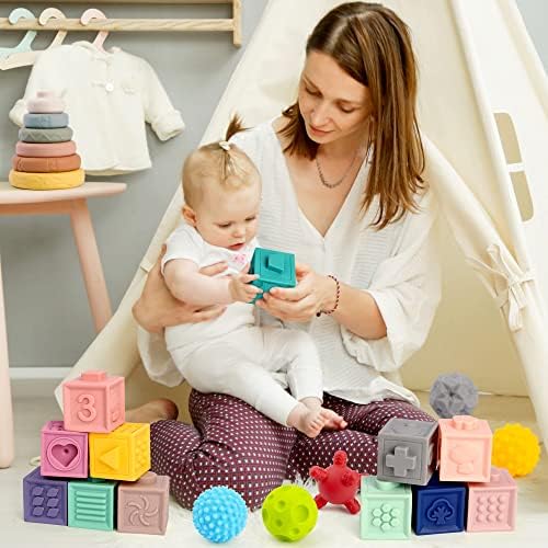 מיני טודו 24 יחידות תינוק צעצועי 6-12 חודשים, מונטסורי צעצועים לתינוקות 6-12 חודשים, כולל תינוק בלוקים