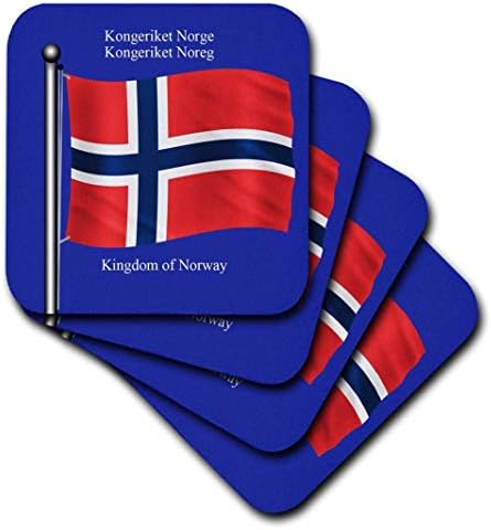 3drose CST_63190_1 דגל נורווגיה על רקע כחול עם מלכות נורבגיה באנגלית ונורווגית-רכה, סט של 4