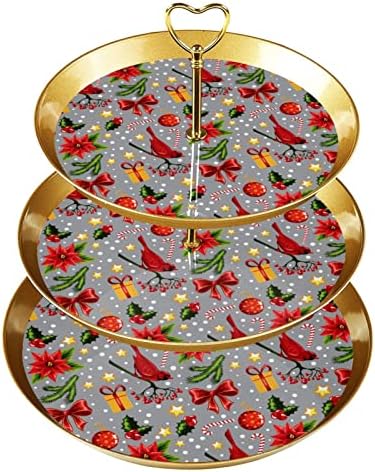 DragonBtu 3 דוכן קאפקייקס שכבה עם מוט זהב מוט פלסטיק קינוח מגד מגדל חג המולד תבנית פירות תצוגת פירות לחתונה יום