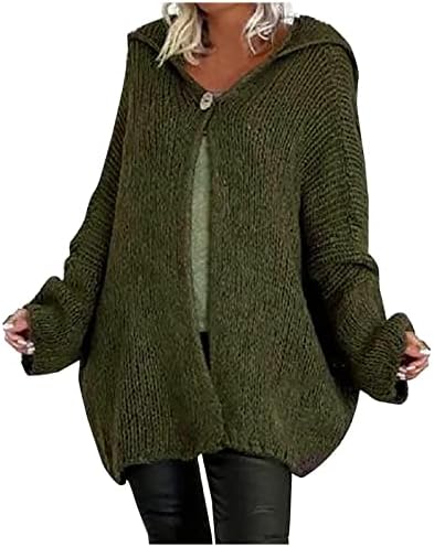 אופנת נשים RMXEI 2022 נשים פנס-שרוול כפתור אחד כבל קפוצ'ונים סרוגים ארוכים סוודר מרווח לבגדי לבש