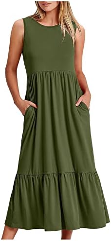 שמלות Dopocq לנשים 2023 ספגטי קיץ שמלת צוואר מרובע מזדמן חוף חוף מקסי שמלה ארוכה עם כיסים