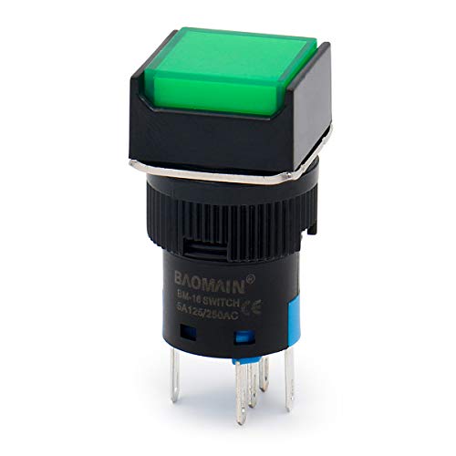 BAOMAIN 5/8 16 ממ לחצן כפתור מתג תפס מכסה מרובע מנורה LED אור ירוק אור ירוק DC 12V SPDT 5 PIN 5 חבילה