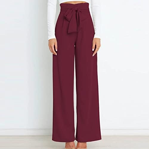 מכנסי קשת קשת לנשים מכנסיים רחבים ישר עניבת רגל קדמית מכנסיים פלאצו קדמיים מכנסי טרקלין רגל רחבים מכנסיים