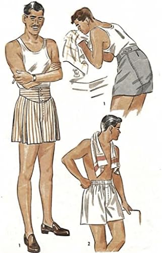 דפוס התפירה של 1940 של 1940 מכנסי מכנסיים קצרים של מכנסי בוקסר - מותניים 34