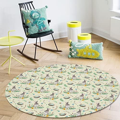 שטיח שטח עגול גדול לחדר שינה בסלון, שטיחים 5ft ללא החלקה לחדר ילדים, ביצי ארנב חווה של פסחא