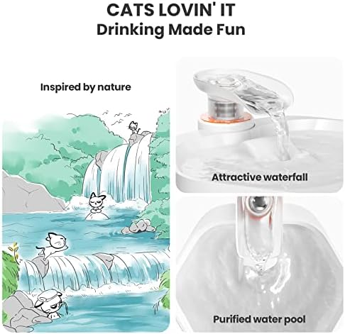 מזרקת מים לחתולים של חתולים מזרקת מי חיות מחמד בשקט, 2.5L, מתקן קערות מי כלבים אוטומטיות עם מסננים של שנה