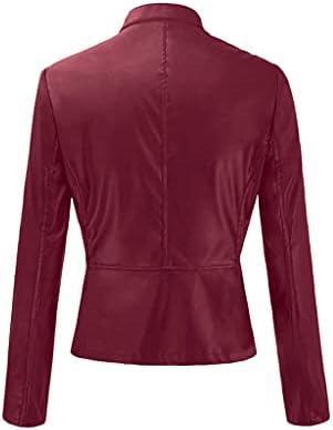 Suerghwax בגדי סתיו לנשים 2022 ז'קט עור מזדמן אופנה בתוספת חולצת שרוול ארוך בגודל ז'קט מעלה עם כיסים