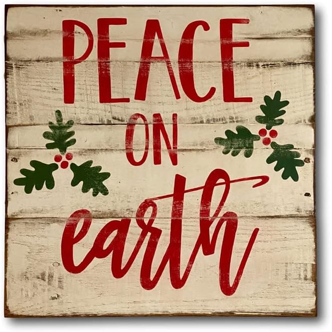 אגריזם שלום על כדור הארץ שלט חג מולד עץ - קישוט חג המולד כפרי - עיצוב קיר לחג המולד - עיצוב מנטל לחג - שלט