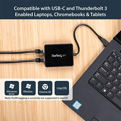 Startech.com USB-C עד מתאם Ethernet כפול Gigabit עם יציאת USB 3.0-מתאם רשת usb type-c gigabit