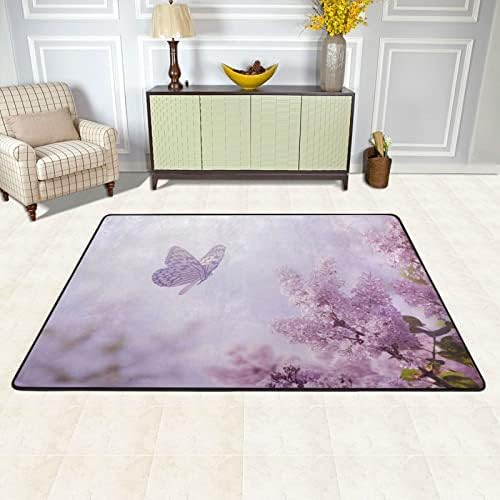 שטיח אזור רך גדול פרחי פרפר יפהפיים משתלת שטיח פליימאט לילדים משחק חדר שינה חדר סלון 4 'x 6', שטיח תפאורה