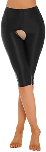 SXIWEI נשים שמן משי משי מבריק מכנסיים קצרים מותניים גבוהים אימון יוגה חותלות קצרות