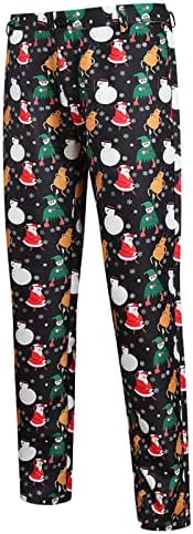 Wocachi 2PCS חליפות חג מולד לגברים, חג המולד סנטה קלאוס איש שלג הדפס מכנסי מותניים חזה חזה יחיד מכנסיים