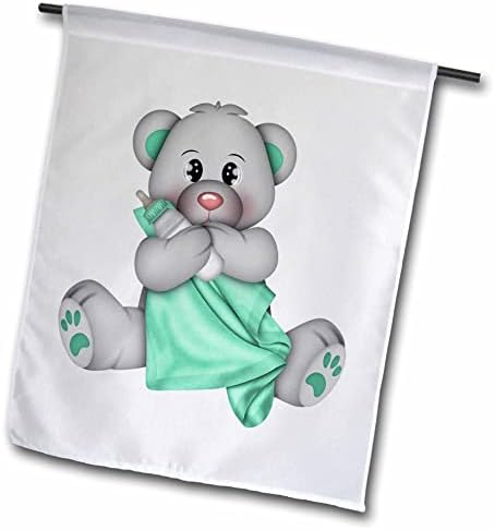 דוב תינוקות חמוד עם שמיכה ירוקה ואיור בקבוקים - דגלים