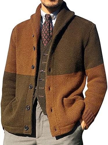 מעילי אופנה לגברים סוודרים קרדיגן צעיף מזדמן שרוול ארוך בלוק בלוק כפתור מעילים סרוגים