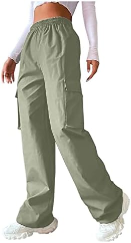 מכנסי טרנינג מטען לנשים בכיסי דש עם מותניים גבוהים רצים רגל רגל רחבה מזדמנים מכנסי טרקלין חיצוניים מכנסיים