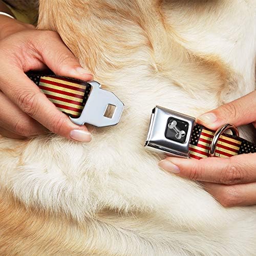 צווארון כלב אבזם חגורת בטיחות וינטג 'דגל ארהב חזור על 16 עד 23 אינץ' ברוחב 1.5 אינץ '