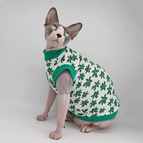Sphynx חתול חסר שיער קיץ כותנה כותנה חולצות בגדי מחמד של אפוד חתול, חולצות צווארון עגולות חולצות חתלתול