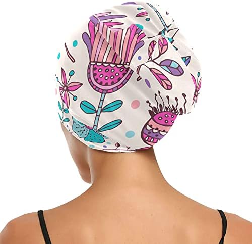 כובע עבודה של כובע שינה כובע מצנפת כפיות פרחים פרחים מצוירים לנשים לעטוף לילה בגדי שיער