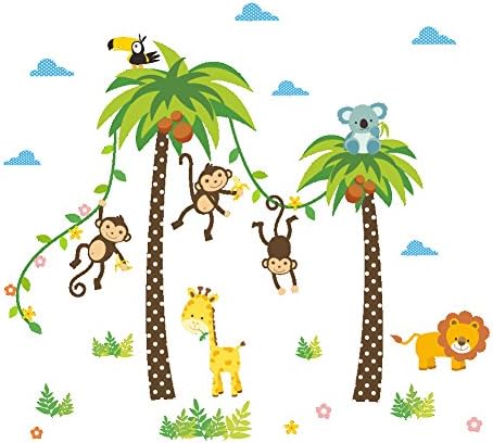 קריקטורה מצוירת יער קוף חיה קוף עורב קואלה קוקוס עץ דקל משתלת מדבקות קיר מדבקות קיר ציורי קיר כרזות