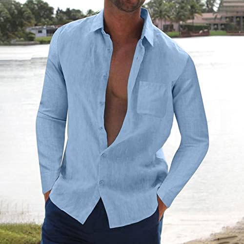 XXBR Mens כפתור למטה חולצות סתיו שרוול ארוך פשתן כותנה צווארון חוף היפי מזדמן חולצה הוואי משקל קלה