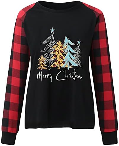 סווטשירט סווטשירט של חג שמח עצי חג המולד חולצה גרפית גמדים X-MAS משובצים משובצים שרוול ארוך צווארון צווארון