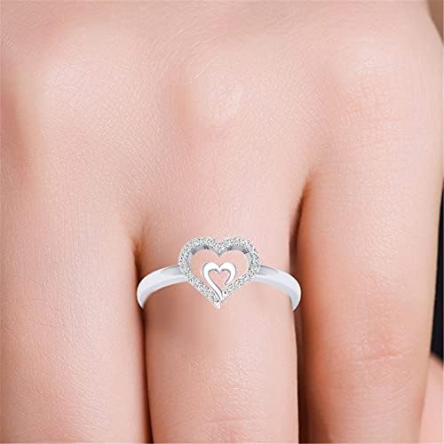 טבעות מתכוונן גבירותיי טבעת יהלום יצירתי תכשיטי אירוסין אהבת לב אל לב טבעות 2004 טבעת