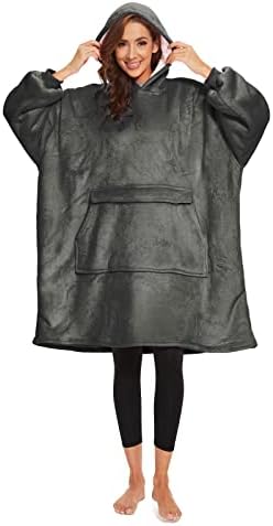 סווטשירט קפוצ'ון שמיכה לביש של Esran לנשים וגברים עם שרוולים וכיסים גדולים סופר חמים בגודל אחד