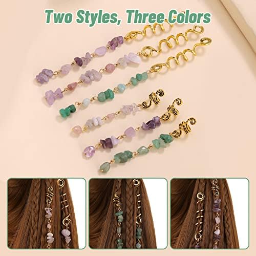 6 חבילה צבעוני טבעי אבן תליון שיער תכשיטי עבור צמות, קריסטל ראסטות אביזרי שיער קסמי עבור נשים בנות