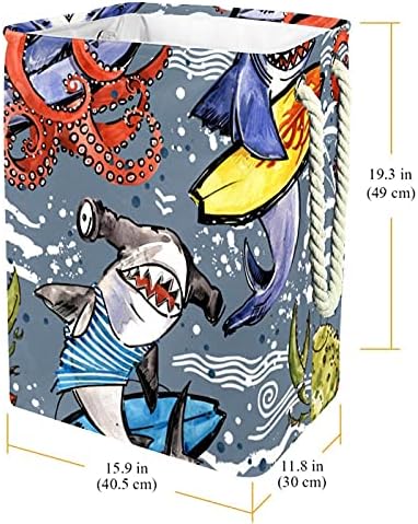 סל כביסה עם ידיות עמיד למים מתקפל כביסת אחסון פחי ילדים חדר בית ארגונית חמוד כרישים תמנון סרטן גלישה