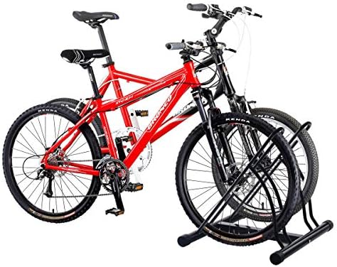 מתלה אופניים-מעמד אופניים כפול עבור 2 אופני הרים – כביש או ילדים - אחסון אופניים פנימי או חיצוני-מתלה אופניים