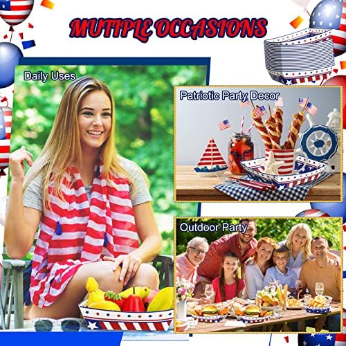 Sieral American Flag נייר מגש מזון עצמאות יום כלי אוכל למסיבות כלי אוכל אדום לבן וכחול נייר מגשי נקניקיות