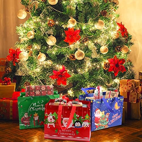 נובוואנג 12 יחידות חג המולד לשאת שקיות, חג המולד מתנות שקיות לשימוש חוזר חג המולד קניות שקיות חג המולד מכולת שקיות
