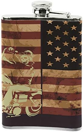 ג ' ובאניור דגל אמריקאי ישן עם גולגולת אופנוע בקבוקון נירוסטה, קנקן כיס, סיר יין קמפינג, מתנה לגברים