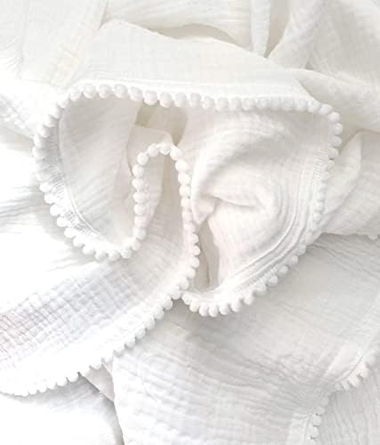 JH-Yisheng Cotton Muslin Baby Pompom שמיכה, סדין קיץ, מגבת רחצה כותנה תינוק מקבלת שמיכה 29.5 x40