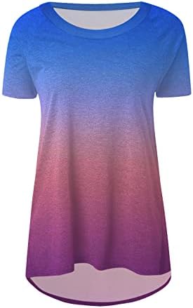 מקרית צווארון עגול חולצות לנשים קיץ קצר שרוול אומברה צבע חולצות טרנדי ארוך טוניקת טיז קומפי רופף מתאים