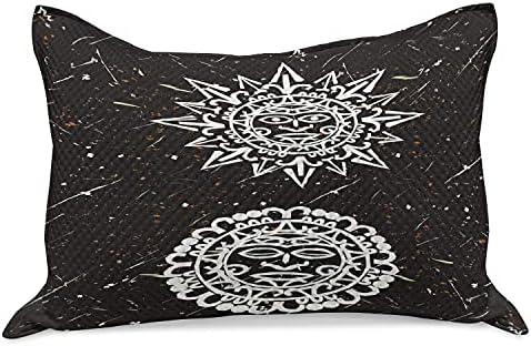 כרית כרית סרוגת שמש סרוגה לשמש, תמונת גראנג 'של עיצובים של שמש וירח בסגנון עממי אזטק, כיסוי כרית בגודל