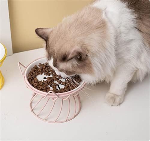 קערות מזון חתולים מגוברים קערות קרמיקה קערת חתול עם מתכת עמדת מתכת מעלה קערת האכלה חתולית עם קערת חתול עם קערת
