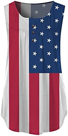 טיקוי קיץ טוניקת חולצות לנשים הדפסת דגל אמריקאי חולצה עם צווארון כפתור ללא שרוולים טנקים טרנדי חולצות
