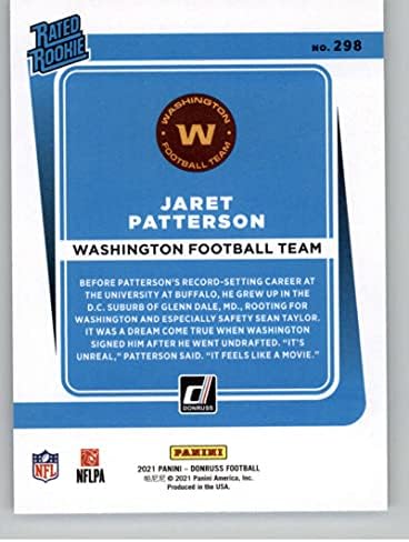 2021 דונרוס 298 ג'רט פטרסון דירג טירונים RC טירון קבוצת הכדורגל וושינגטון כרטיס מסחר בכדורגל NFL