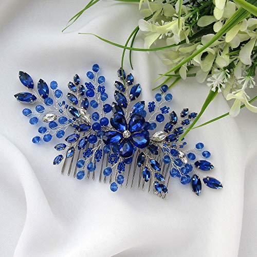 בריואן נשים רויאל ספיר אופל שיער מסרק כלה כחול קריסטל פרח חתונה אקססורי לשיער מתנה למסיבה שלה כיסוי ראש עבור