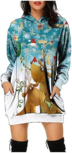 Prdecexlu טוניקה חג המולד שרוול ארוך סוודר לונג'י -סוודר לנשים הדפס מזדמן קפוצ'ון רופף צוואר צוות
