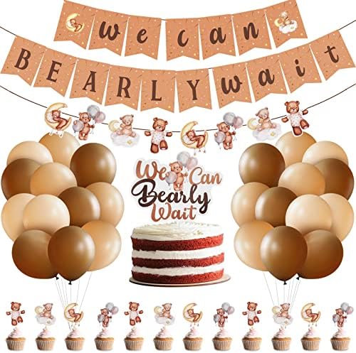 קישוטי מקלחת לתינוקות של טדי דובון כוללים עוגת נושא דוב באנר טופפר עוגות עוגות עוגות ובלונים חומים לילדה