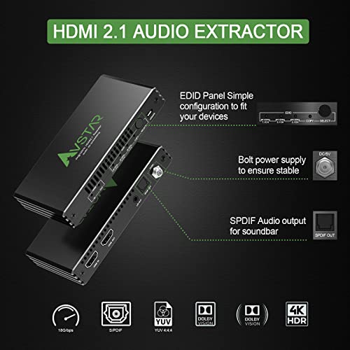 4K@120Hz HDMI 2.1 ממיר שמע חלץ שמע, HDMI ל- HDMI, SPDIF אופטי 7.1/5.1CH, סטריאו 3.5 ממ, תומך ב- VRR, CEC, Dolby