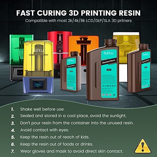שרף מדפסת תלת מימדית של Sunlu, 1 קג ריפוי מהיר סטנדרט 3D שרף תלת מימד עבור LCD DLP SLA שרף 3D מדפסות,