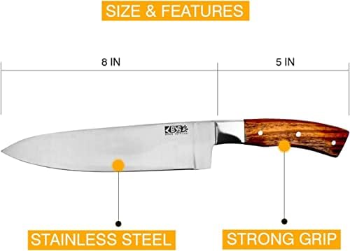 ברוזיס מספקת סכין שפים חדים במיוחד - סכין שף מקצועי בעבודת יד - סכין מטבח - 12 נירוסטה כרום 8 אינץ
