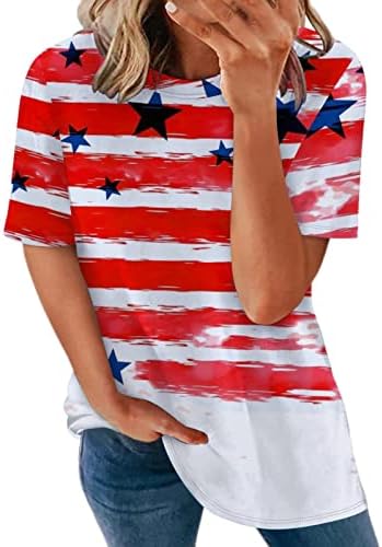 חולצות שרוול ארוך של TERBKLF חולצות נשים לנשים שרוול קצר ארהב הדפס דגל הדפס חולצות טי קז'ן קיץ קאסאול