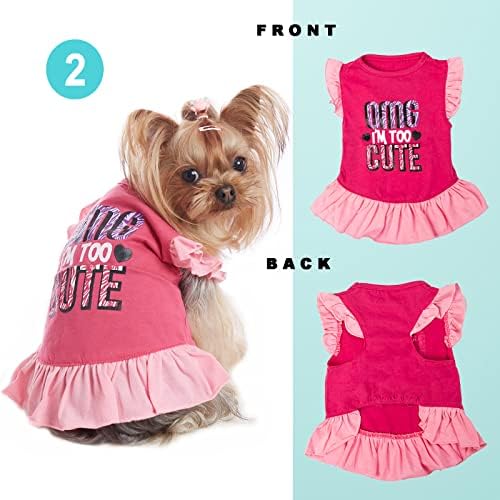 VLONY 4 חתיכות שמלת כלב שמלת כלב שמלה שופעת חולצת כלבים מודפסת עם ראפלס בגדי כלבים לבוש לכלבים קטנים קיץ