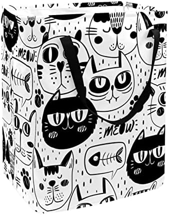 הדפסת דפוס חתולי היפסטר שחור לבן סל כביסה מתקפל, סלי כביסה עמידים למים 60 ליטר אחסון צעצועי כביסה לחדר שינה בחדר