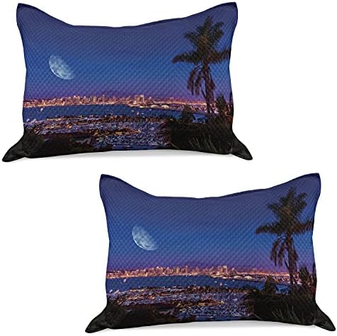 כרית כרית סרוג ארהב סרוגה בארהב, סן דייגו קליפורניה ליל עם ירח גדול על יאכטות האופק פנורמה, כיסוי כרית