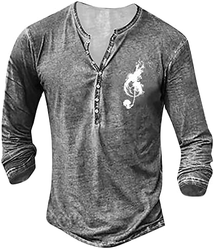 גרפי סווטשירט לגברים אלגנטי בציר כפתור כושר חולצה לנשימה ארוך שרוול רקום סווטשירט